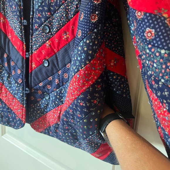 Handmade Quilt jacket Blue and Red Calico prints Americana - Picture 8 of 10
